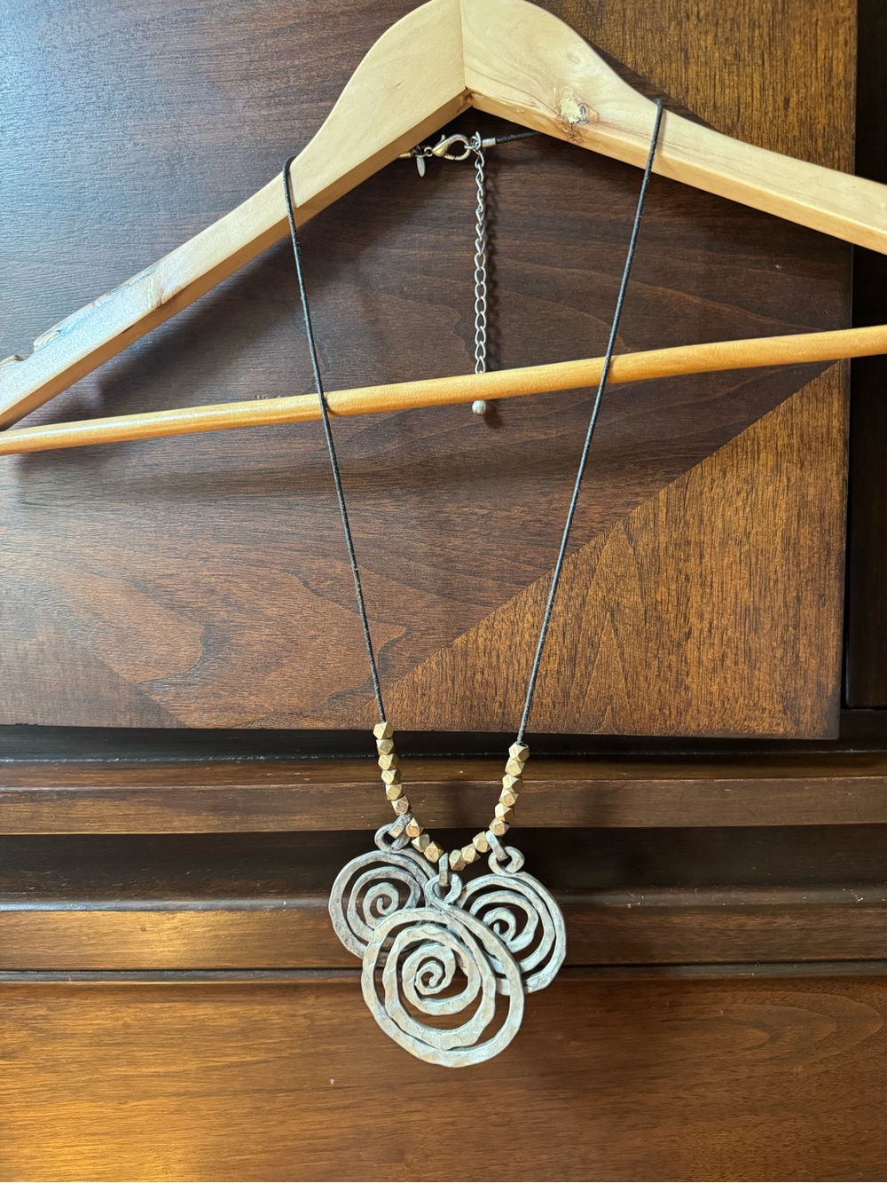 Vintage Y2K Chico’s Spiral Pendant Statement Necklace with Leather Cord